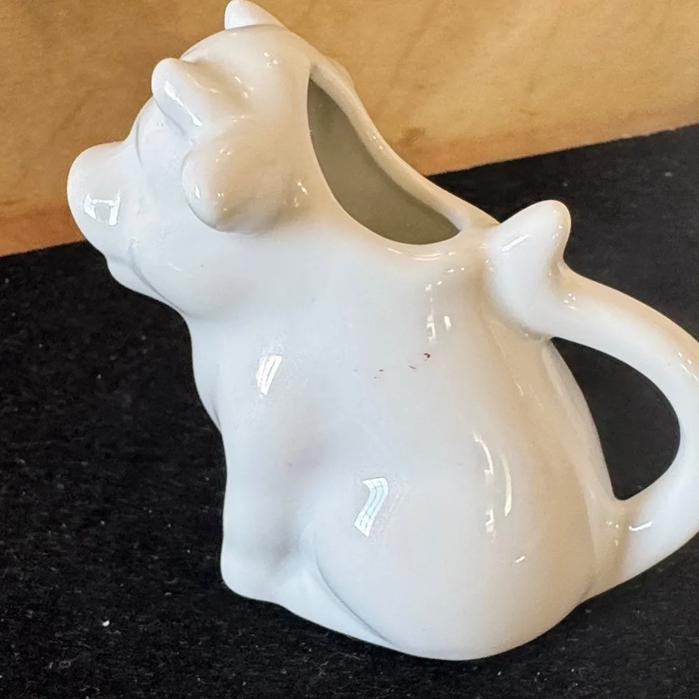 Set of small White Ceramic Animal Figurines creamer Duck and Cow